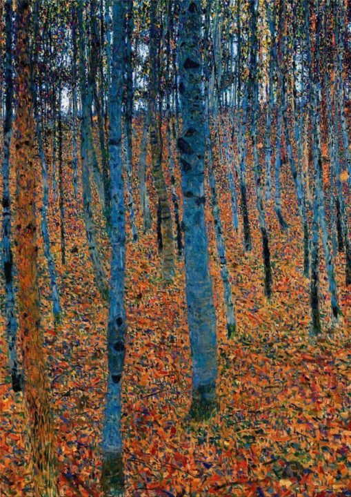 Gustav klimt birch forest canvas painting